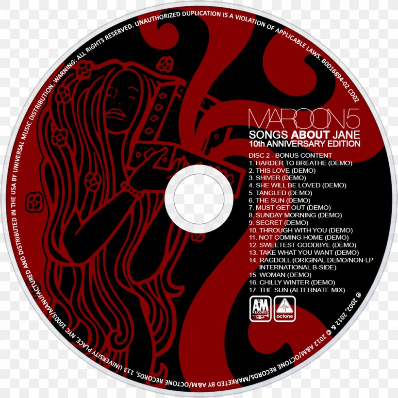 Compact Disc Songs About Jane Maroon 5 Overexposed Album, PNG, 1000x1000px, Watercolor, Cartoon, Flower, Frame, Heart Download Free