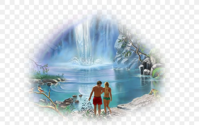 Waterfall Painting Rainbow Landscape Nature, PNG, 636x515px, Waterfall, Art, Clothing, Color, Landscape Download Free