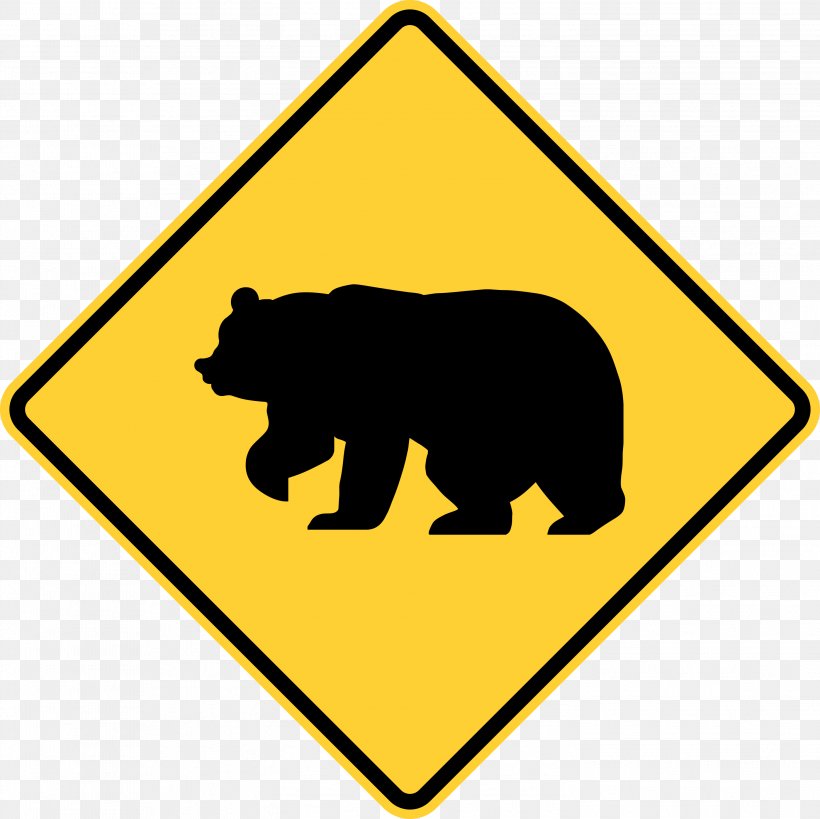 American Black Bear Warning Sign Traffic Sign, PNG, 2943x2943px, Bear, American Black Bear, Area, Carnivoran, Grass Download Free