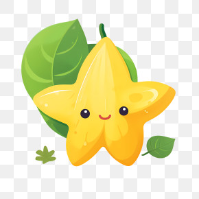 Starfruit - Cute Starfruit With Leaf PNG