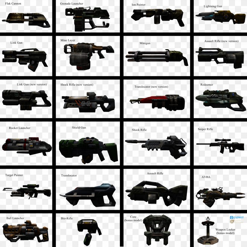 Unreal Tournament 2004 Weapon Mod Art, PNG, 4096x4096px, Unreal Tournament 2004, Art, Assault Rifle, Automotive Exterior, Black And White Download Free