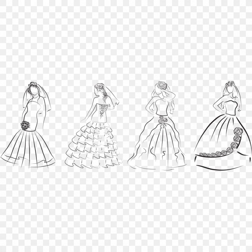 Wedding Dress Clothing Designer, PNG, 1000x1000px, Dress, Artwork, Ball Gown, Black And White, Bride Download Free