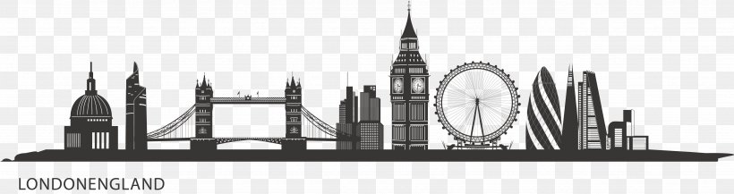 Central London Skyline Silhouette Painting City Of London, PNG, 4737x1257px, Central London, Art, Black And White, Brand, Building Download Free