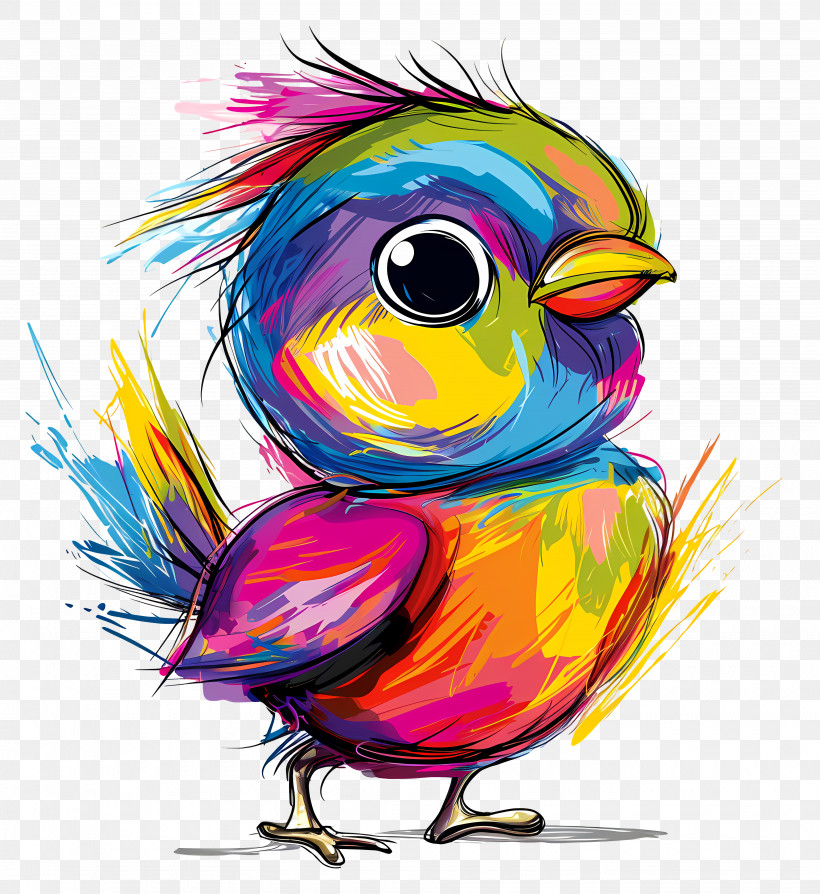 Cartoon Bird - Artistic And Vivid Multicolored Bird PNG
