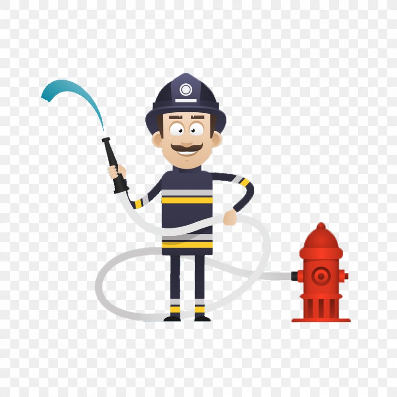 Cartoon Firefighter Illustration, PNG, 1000x1000px, Cartoon, Animation, Fire Extinguisher, Firefighter, Flat Design Download Free