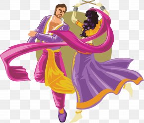 Cartoon Characters Dance Between Men And Women - Folk Dance Garba Dandiya Raas PNG