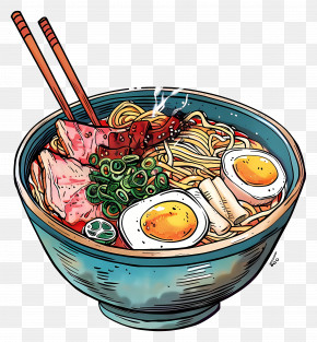 Ramen - Bowl Of Ramen Noodles With Toppings PNG