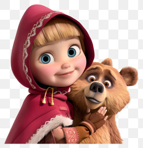 Masha And The Bear - Cartoon Girl And Bear In Warm Pose PNG