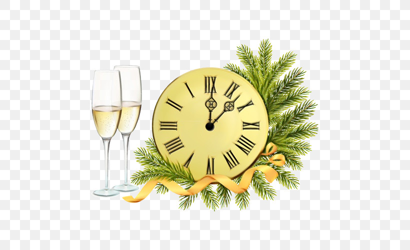New Year, PNG, 500x500px, Watercolor, Branch, Clock, Fir, Home Accessories Download Free