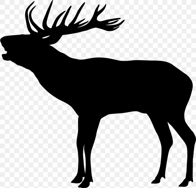 Elk Red Deer Silhouette Reindeer, PNG, 1043x1000px, Elk, Antler, Black And White, Deer, Drawing Download Free