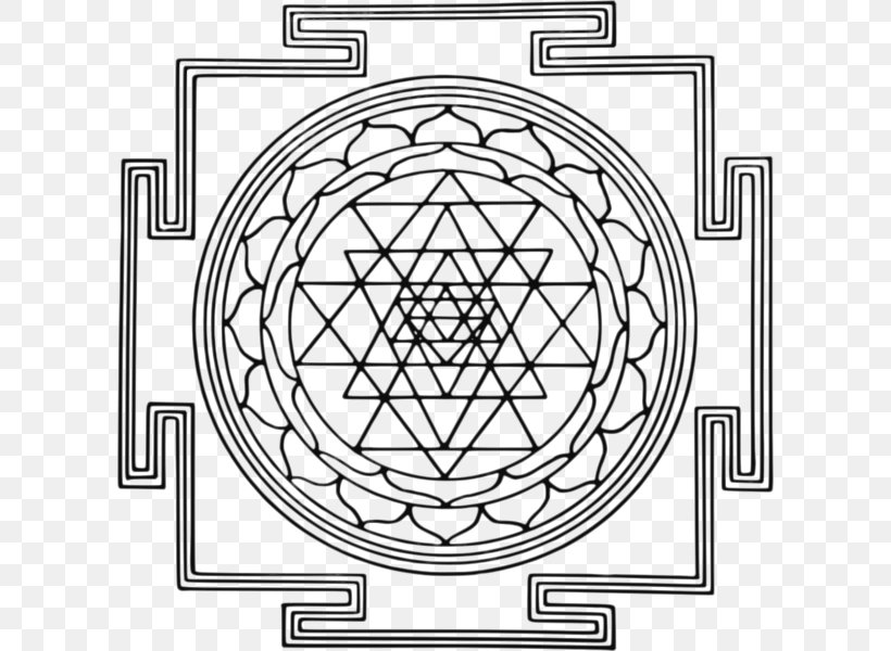 Hindu Iconography Sri Yantra Hinduism, PNG, 604x600px, Hindu Iconography, Akilathirattu Ammanai, Area, Bindu, Black And White Download Free