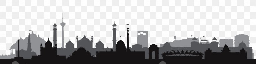 Delhi Skyline, PNG, 1275x321px, Delhi, Black And White, Building, Cartoon, City Download Free