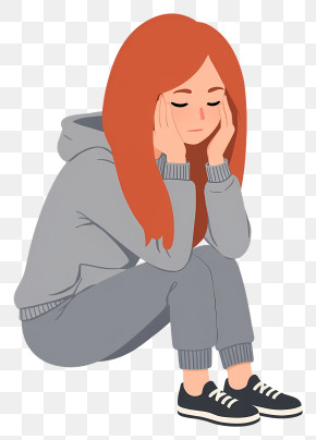 Woman Feeling Depressed - Sad Girl In Grey Hoodie PNG
