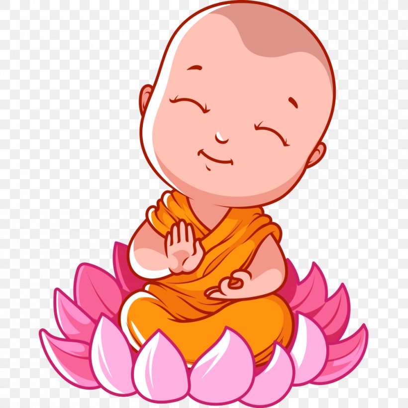 Cartoon Bhikkhu Buddhism Illustration, PNG, 1000x1000px, Watercolor, Cartoon, Flower, Frame, Heart Download Free