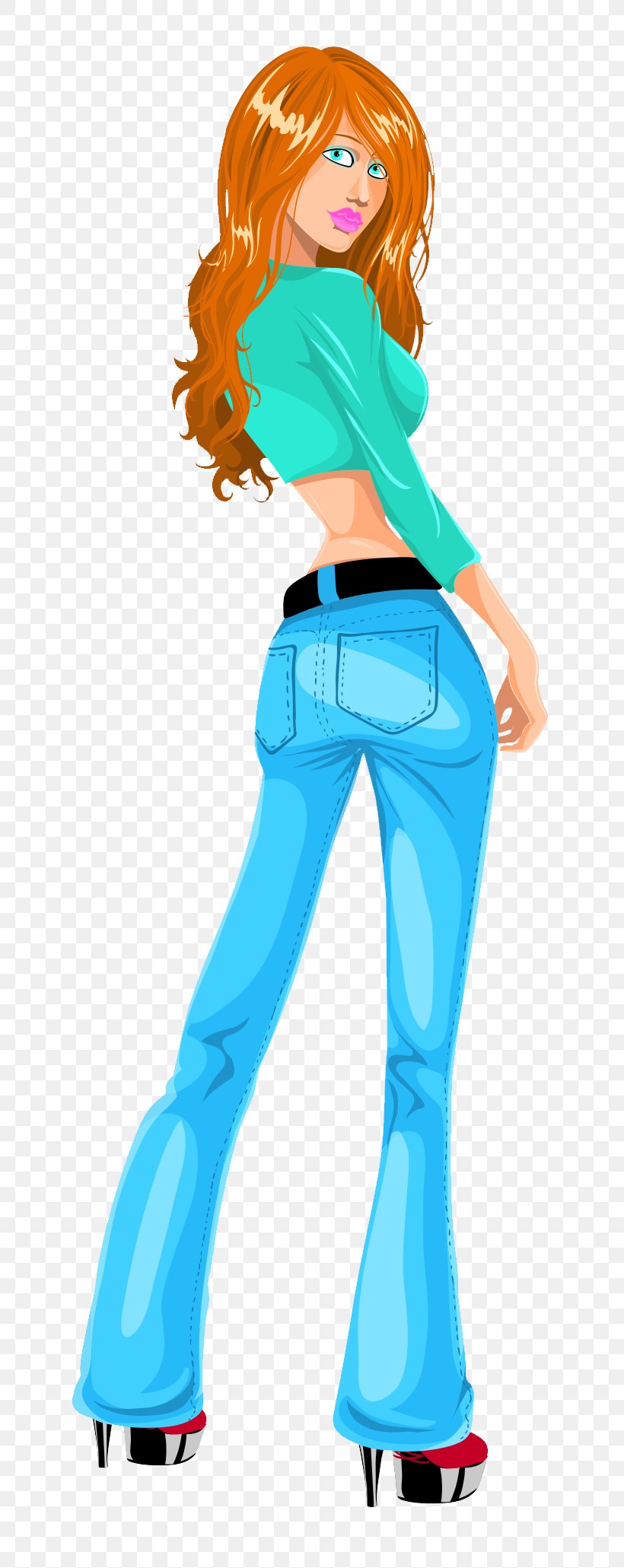 Clothing Standing Turquoise Aqua Cartoon, PNG, 747x2061px, Clothing, Aqua, Cartoon, Fashion Illustration, Jeans Download Free