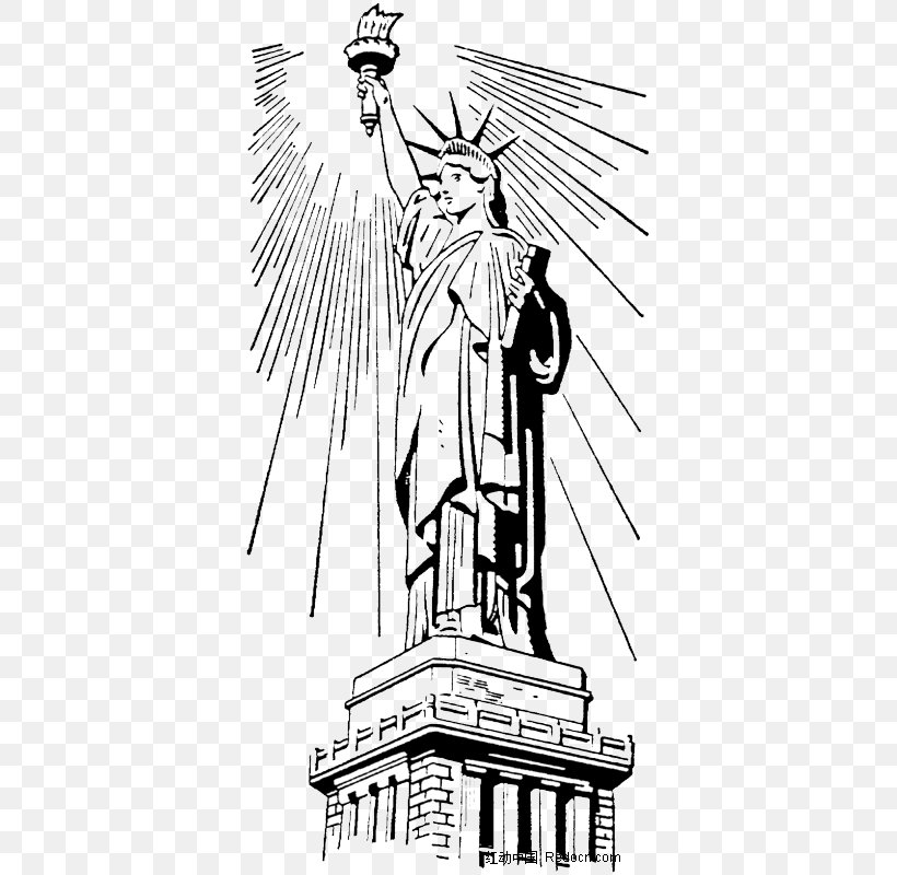 Statue Of Liberty Black And White Illustration, PNG, 373x800px, Statue Of Liberty, Art, Artwork, Black And White, Cartoon Download Free