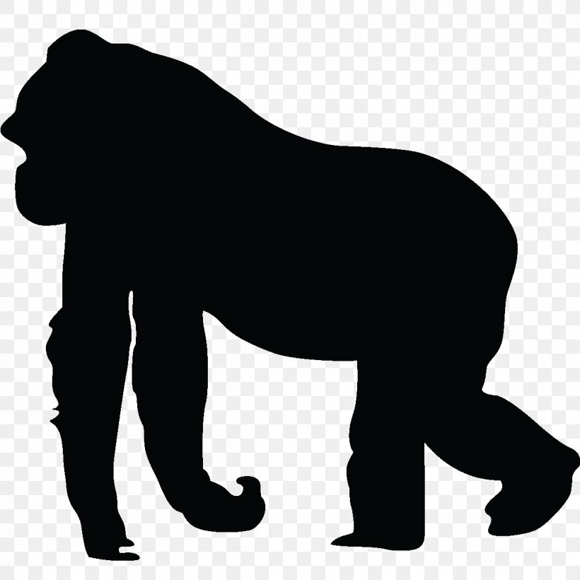 Gorilla Silhouette Ape Clip Art, PNG, 1200x1200px, Gorilla, Ape, Art, Big Cats, Black Download Free