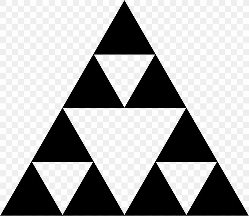 Sierpinski Triangle Fractal Two-dimensional Space Pascal's Triangle, PNG, 1371x1188px, Sierpinski Triangle, Black, Black And White, Brand, Fractal Download Free