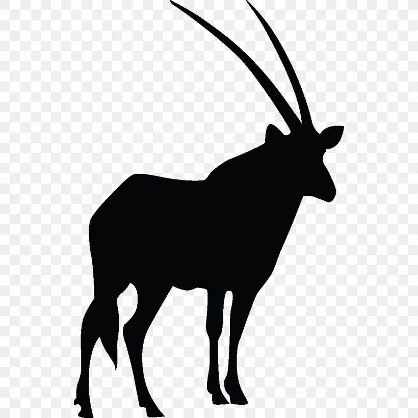 Antelope Oryx Silhouette Sticker, PNG, 1200x1200px, Antelope, Animal, Antler, Black And White, Cattle Like Mammal Download Free