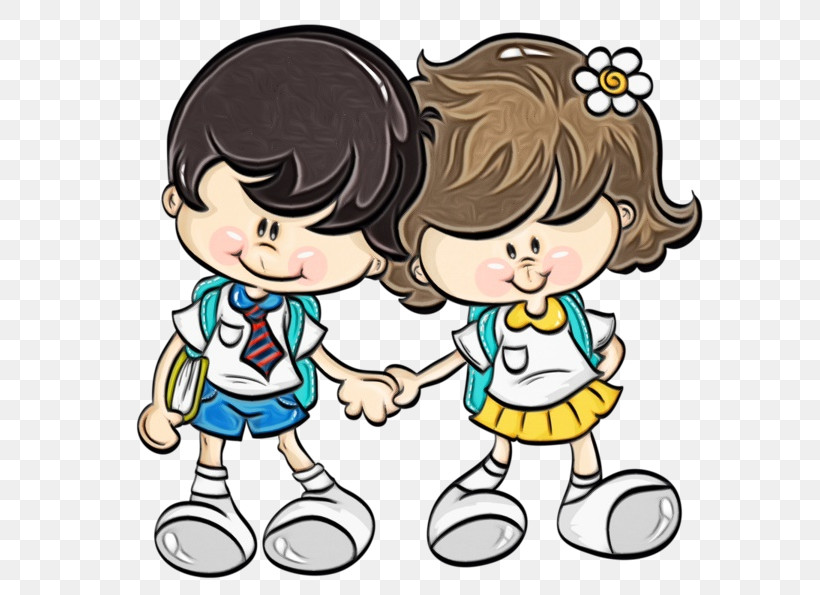 M-019 Friendship Cartoon Happiness Hug, PNG, 600x595px, Watercolor, Cartoon, Character, Conversation, Friendship Download Free