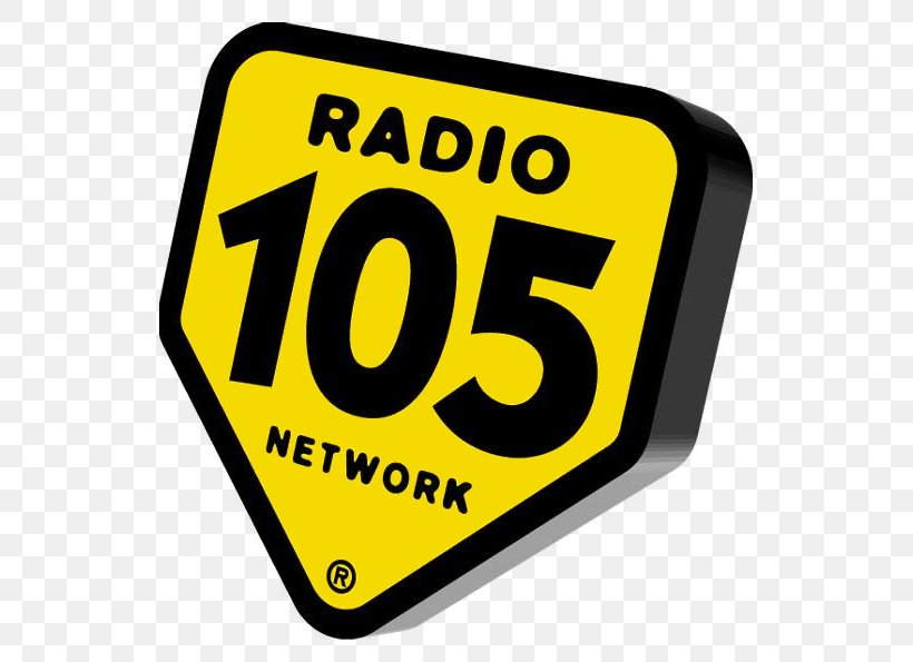Radio 105 Network Logo Radio Broadcasting Television Radio Station, PNG, 573x595px, Radio 105 Network, Area, Brand, Label, Logo Download Free