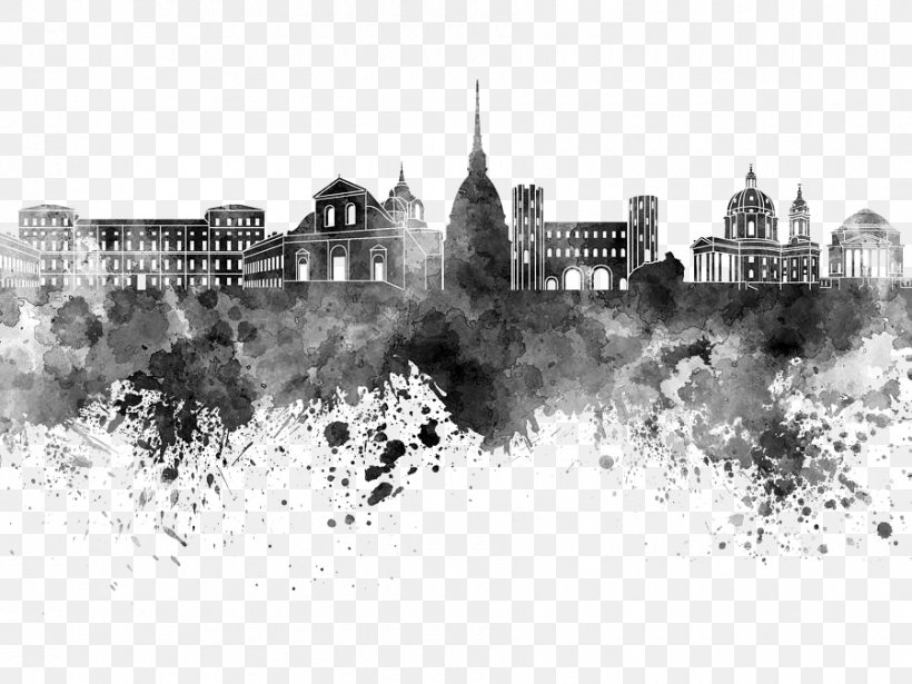 Mole Antonelliana Watercolor Painting Illustration Skyline Photography, PNG, 900x675px, Mole Antonelliana, Black And White, Building, Castle, City Download Free