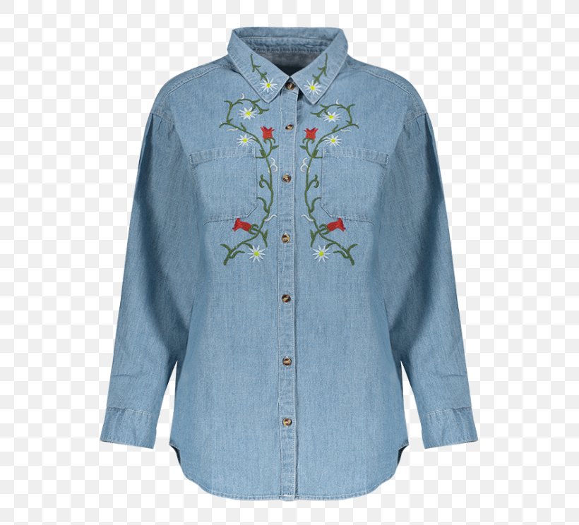 Blouse Top Sleeve Collar Embroidery, PNG, 558x744px, Blouse, Blue, Button, Casual Attire, Collar Download Free
