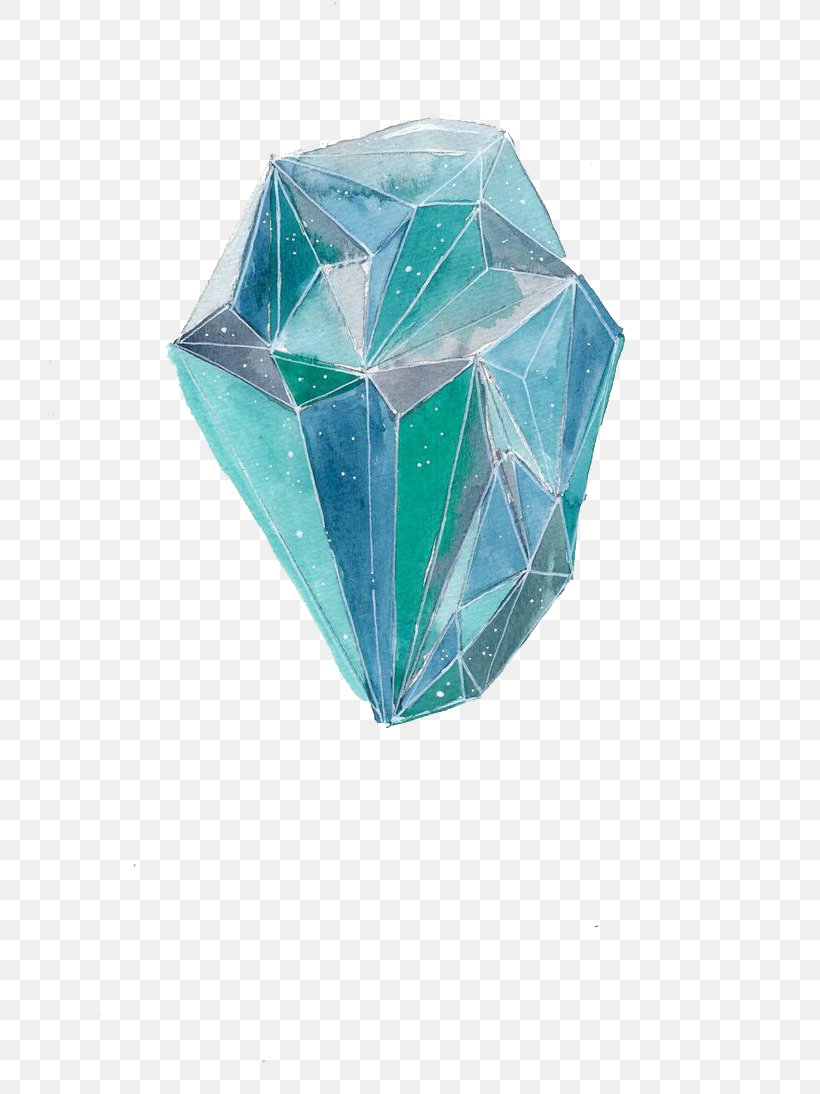 Watercolor Painting Drawing Crystal Illustration, PNG, 736x1094px, Watercolor Painting, Aqua, Art, Blue, Crystal Download Free