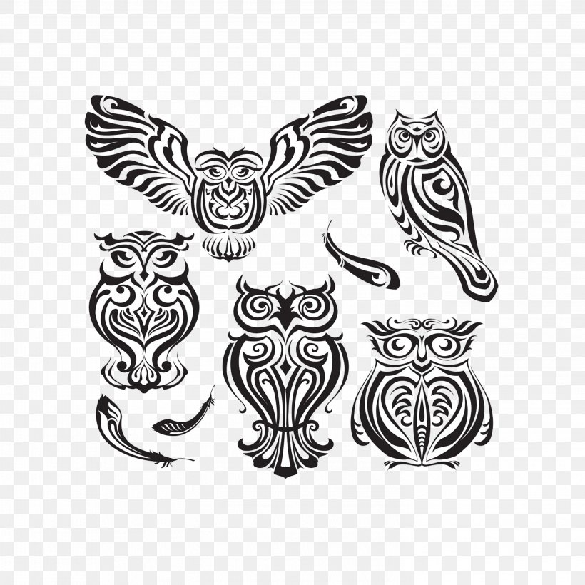 Owl Graphic Design Illustration, PNG, 2953x2953px, Owl, Bird, Bird Of Prey, Black And White, Cartoon Download Free