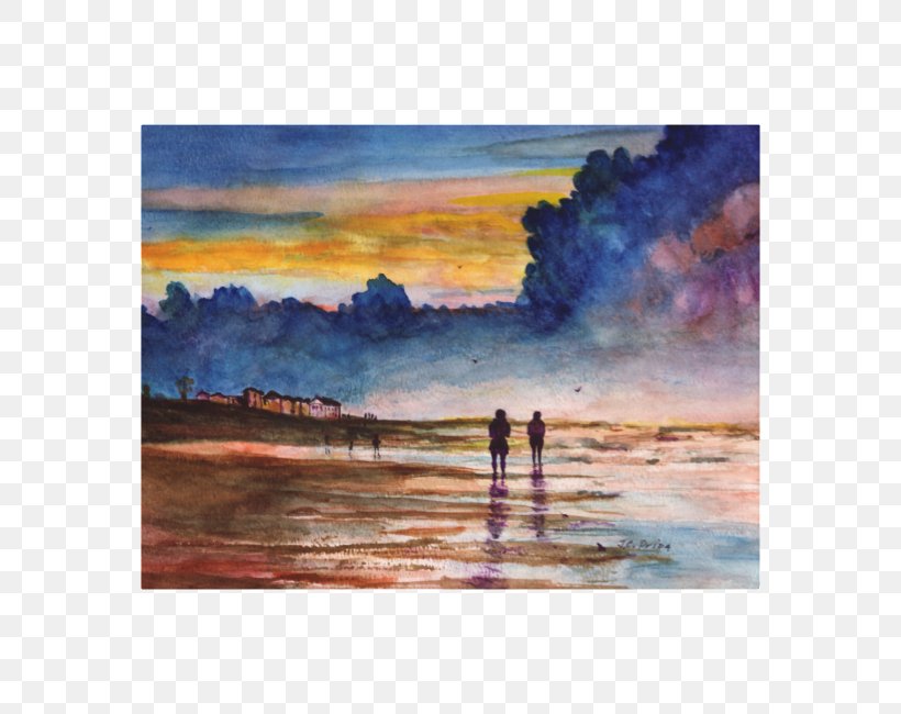 Watercolor Painting Beach Sunset Art, PNG, 650x650px, Watercolor Painting, Acrylic Paint, Art, Beach, Calm Download Free
