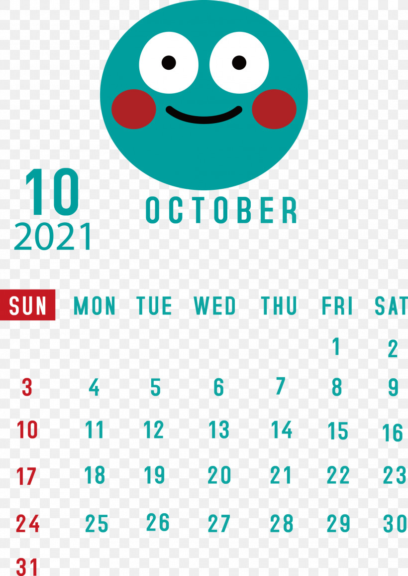 October 2021 Printable Calendar October 2021 Calendar, PNG, 2128x3000px, October 2021 Printable Calendar, Aqua M, Behavior, Calendar System, Emoticon Download Free