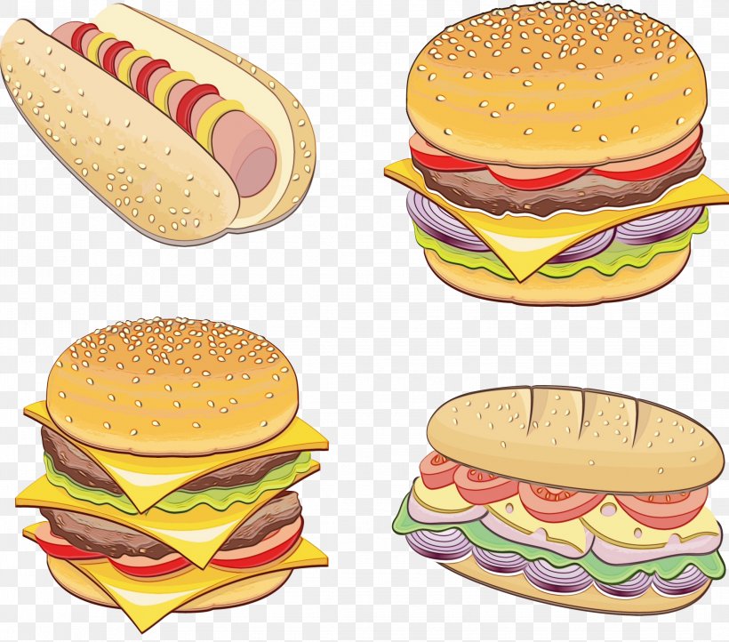 Junk Food Cartoon, PNG, 2165x1907px, Cheeseburger, American Cheese, American Food, Baked Goods, Breakfast Sandwich Download Free