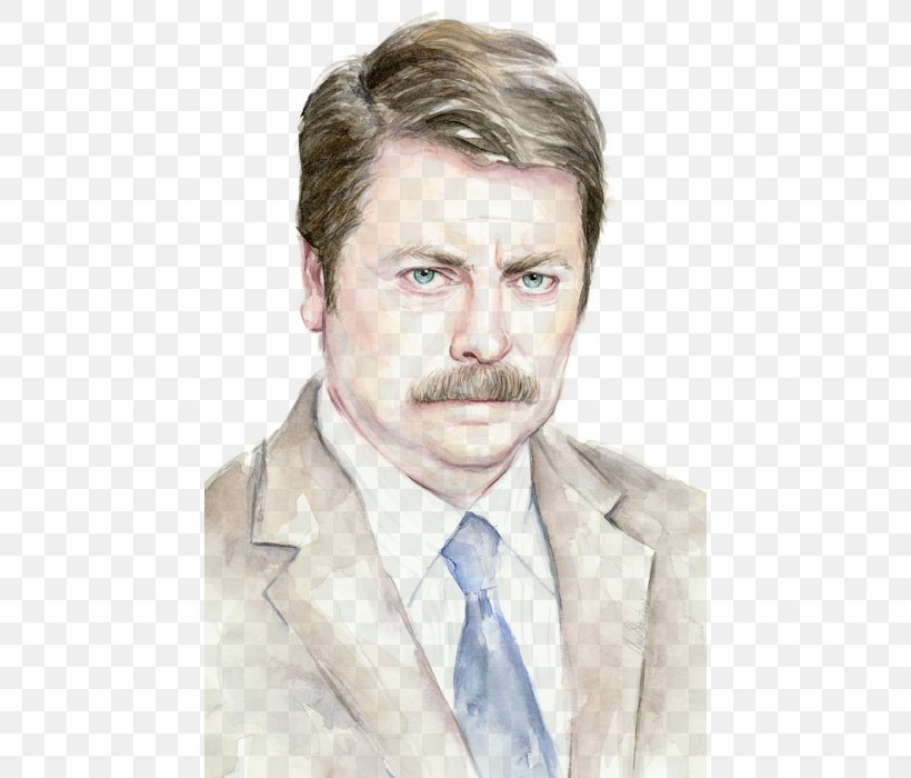 Nick Offerman Ron Swanson Parks And Recreation Watercolor Painting Leslie Knope, PNG, 452x700px, Nick Offerman, Art, Artist, Canvas Print, Chin Download Free