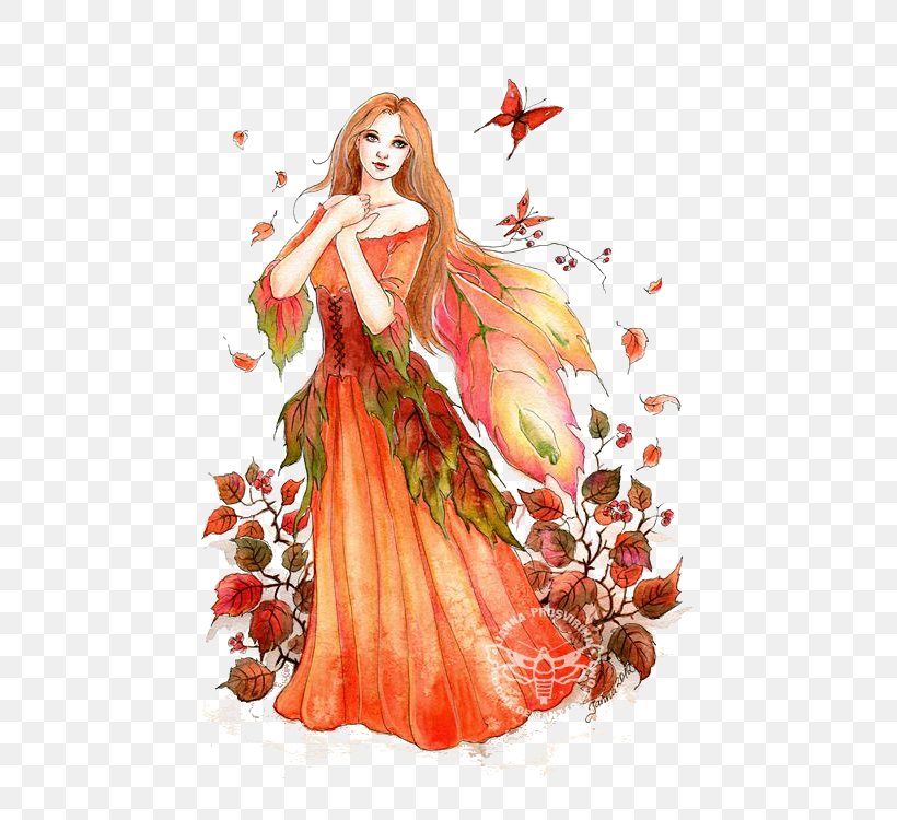 Fairy Autumn, PNG, 530x750px, Watercolor, Cartoon, Flower, Frame, Heart Download Free