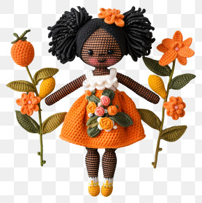 Amigurumi Doll - Crochet Doll With Flowers PNG