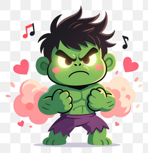 Chibi Hulk - Chibi Green Angry Hero PNG