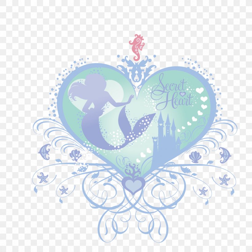Mermaid, PNG, 1000x1000px, Watercolor, Cartoon, Flower, Frame, Heart Download Free