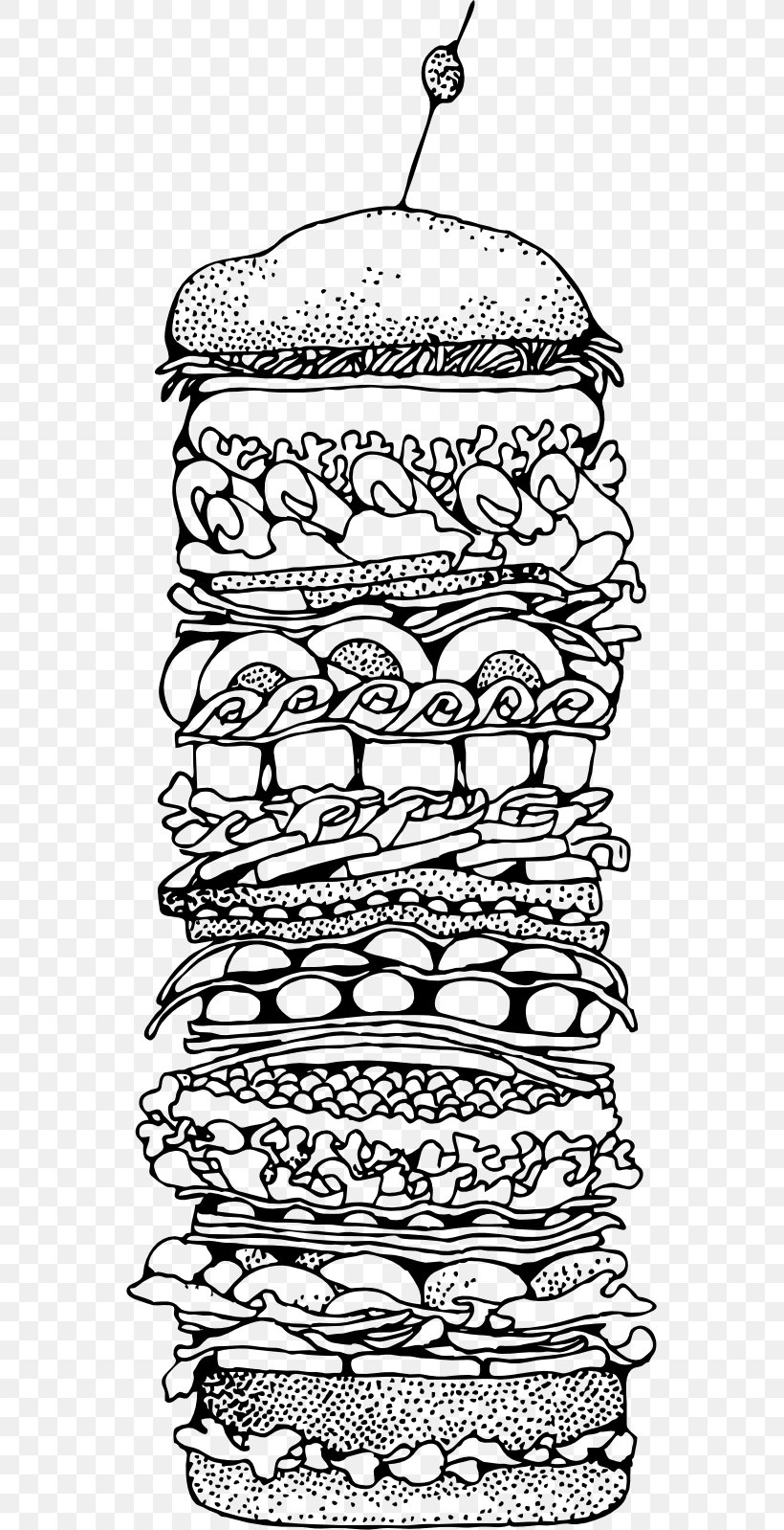 Hamburger Peanut Butter And Jelly Sandwich Submarine Sandwich Clip Art, PNG, 555x1598px, Hamburger, Area, Black And White, Cheese, Drawing Download Free