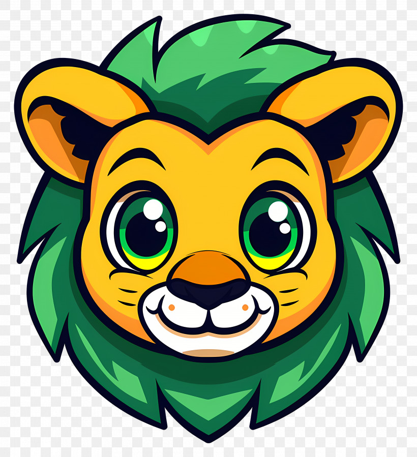 Cute Lion Face - Smiling Cartoon Lion Face Illustration PNG
