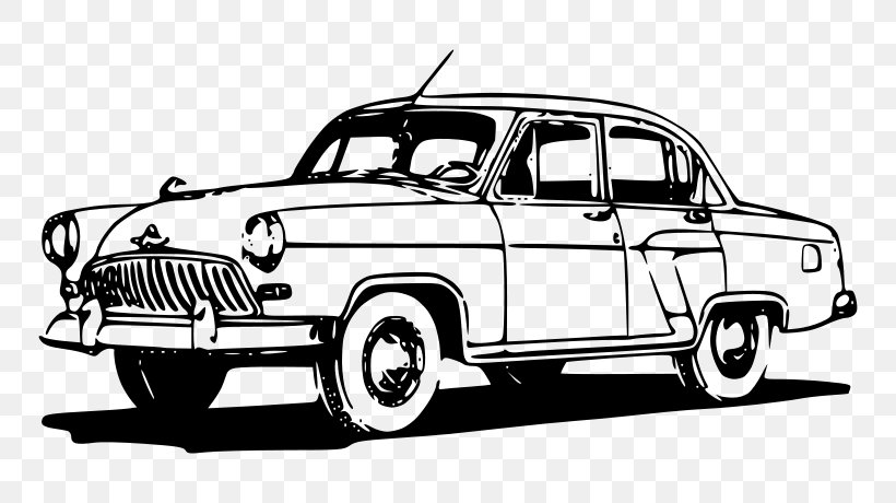 Classic Car GAZ-21 Ford Motor Company Clip Art, PNG, 800x460px, Car, Antique Car, Automotive Design, Black And White, Brand Download Free