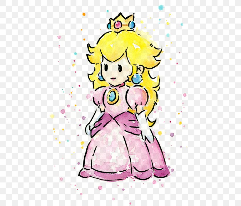 Super Mario Bros. Princess Peach Watercolor Painting, PNG, 510x700px, Watercolor, Cartoon, Flower, Frame, Heart Download Free