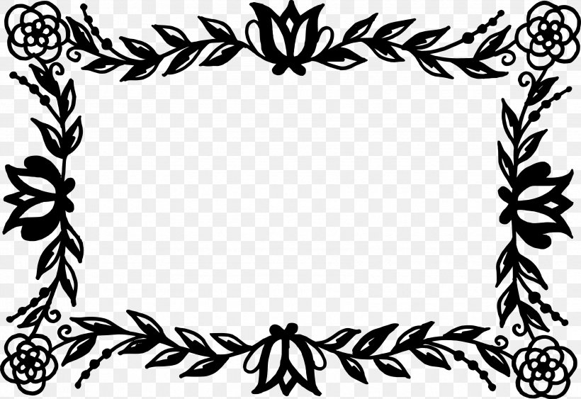 Flower Picture Frames Rectangle, PNG, 3367x2313px, Flower, Artwork, Black, Black And White, Branch Download Free