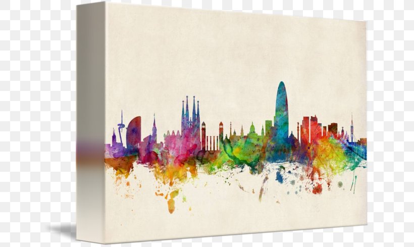 Barcelona Skyline Canvas Print Art Cityscape, PNG, 650x489px, Barcelona Skyline, Acrylic Paint, Allposterscom, Art, Barcelona Download Free