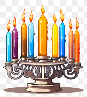 Menorah - Illustration Of A Menorah With Bright Candles PNG