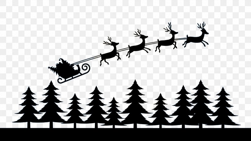 Reindeer Pull A Cart, PNG, 1920x1080px, Santa Claus, Black And White, Brand, Christmas, Christmas And Holiday Season Download Free