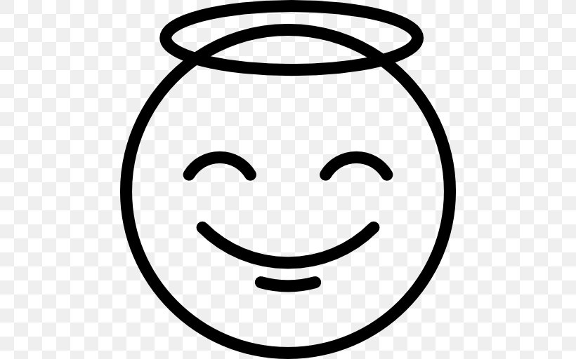 Smiley Emoji Smiling Angel, PNG, 512x512px, Smiley, Angel, Area, Black And White, Emoji Download Free