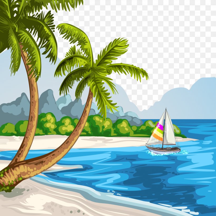 Drawing Beach Theatrical Scenery Illustration, PNG, 2969x2969px, Drawing, Arecales, Art, Beach, Calm Download Free