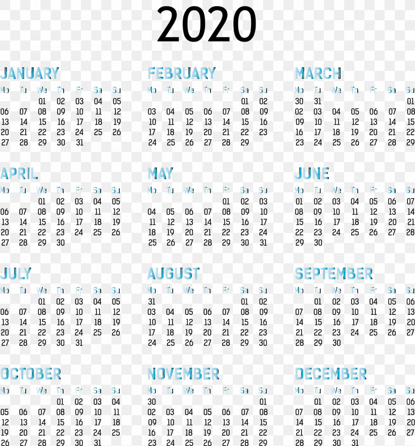 2020 Yearly Calendar Printable 2020 Yearly Calendar Template Full Year Calendar 2020, PNG, 2791x3000px, 365day Calendar, 2020 Yearly Calendar, Annual Calendar, Calendar Date, Calendar System Download Free