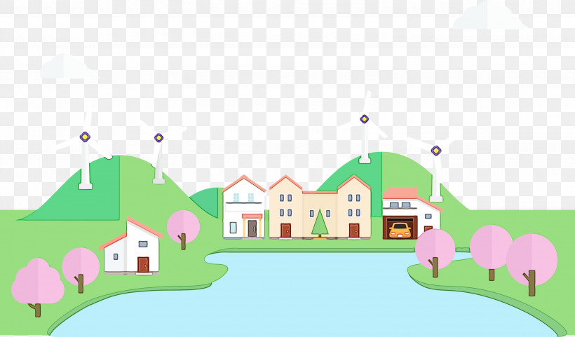 Suburb Real Estate Green Cartoon Meter, PNG, 3000x1763px, Eco, Cartoon, Estate, Green, Meter Download Free