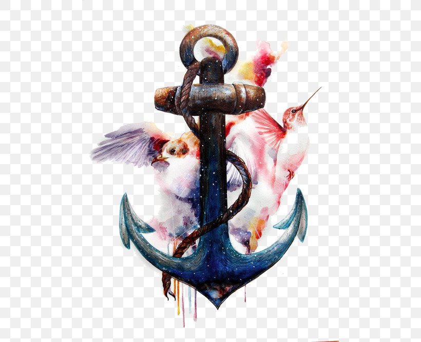 Anchor Watercolor Painting Tattoo Art, PNG, 500x667px, Bird, Anchor, Art, Drawing, Illustration Download Free